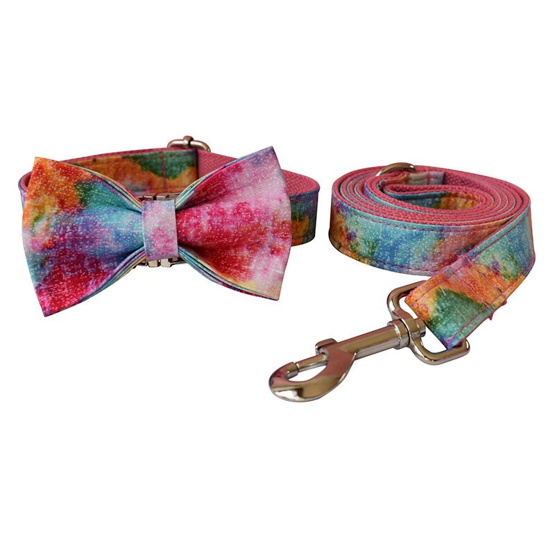 Personalised Pink Nebula Tie Dye Dog Collar with Name Dog Leash Set