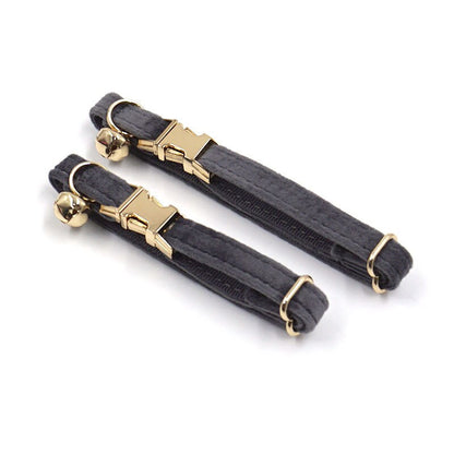 Cat Collar Gold with Bell Easyrelease Buckle, Personalised Velvet Puppy Kitten Collar in Blue, White, Gray, Black, Purple, Detachable Bowtie