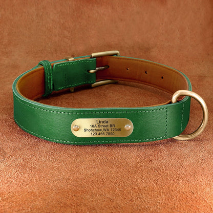 Upgraded Personalised Dog Collar Soft Brown Red Green Black Genuine Leather Dog collar with name plate