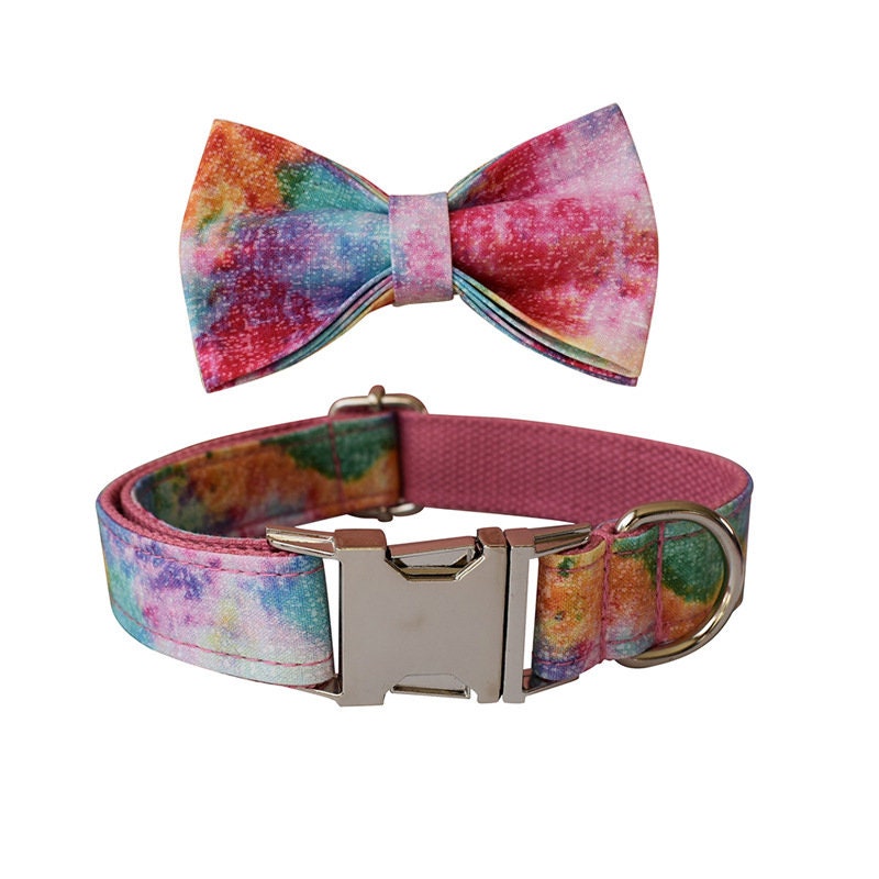 Personalised Pink Nebula Tie Dye Dog Collar with Name Dog Leash Set