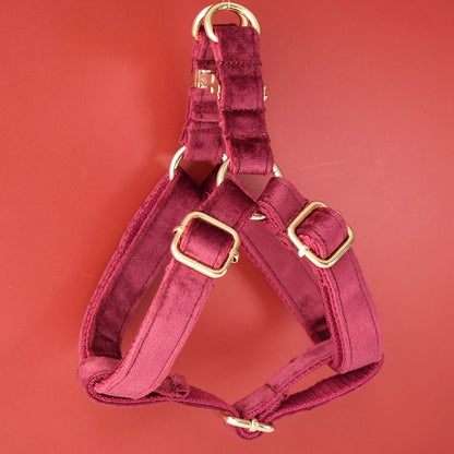 Personalised Thick Velvet Burgundy Dog Collar or Dog Collar and Lead Set