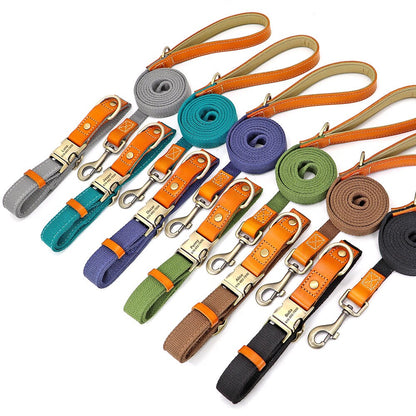 Leather Dog Collar Personalised Durable Nylon and Cow Leather Dog Collar with Custom Name Buckle