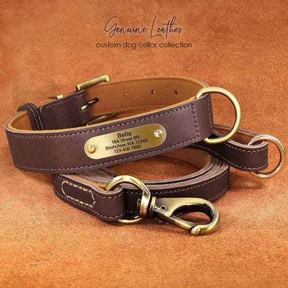 Upgraded Personalised Dog Collar Soft Brown Red Green Black Genuine Leather Dog collar with name plate