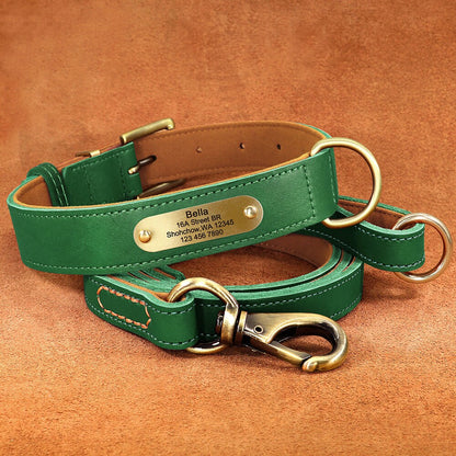 Upgraded Personalised Dog Collar Soft Brown Red Green Black Genuine Leather Dog collar with name plate