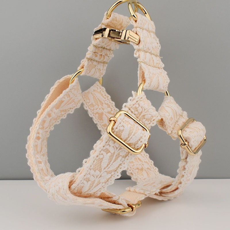 Personalised White Lace Wedding Dog Collar or Dog Lead Step-in Harness Set Trendy Style for Small to Extra Large Dogs