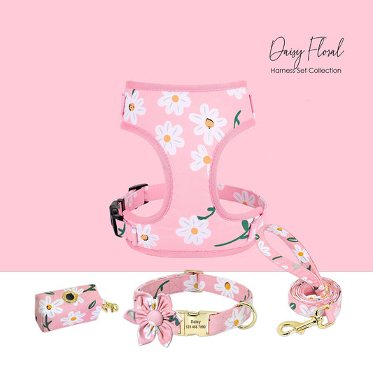 Personalised Dog Collar in Pink and Gorgeous Daisy Floral Pattern