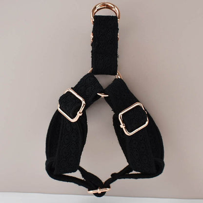 Personalised Black Lace Dog Collar, Leash, and Harness in Black and Lace Pattern, Trendy Style for Wedding and Birthday