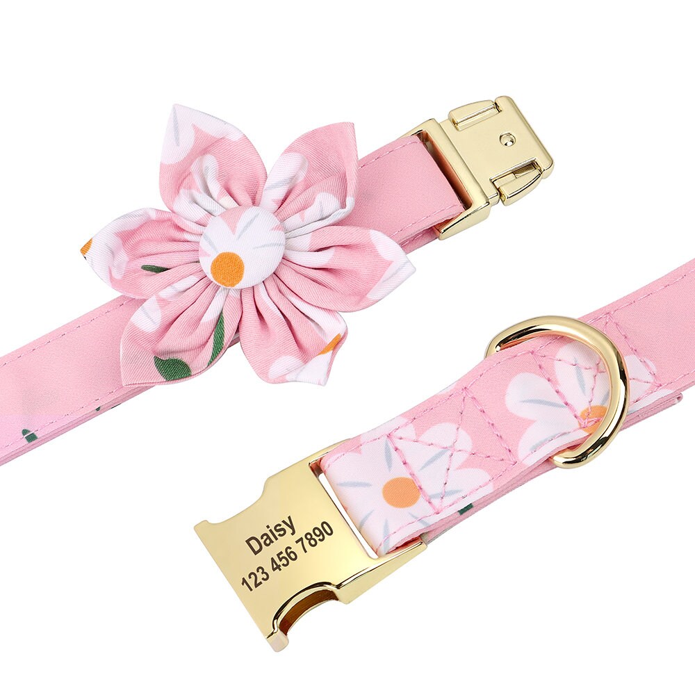 Personalised Dog Collar in Pink and Gorgeous Daisy Floral Pattern