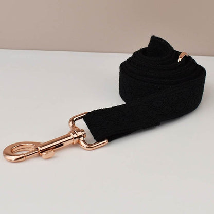 Personalised Black Lace Dog Collar, Leash, and Harness in Black and Lace Pattern, Trendy Style for Wedding and Birthday