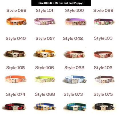 Personalised Dark Purple Tartan Gingham Plaid Cotton Nylon Mix Fabric Custom Pet Collar for Boy Girl Cat, Puppy and Dog