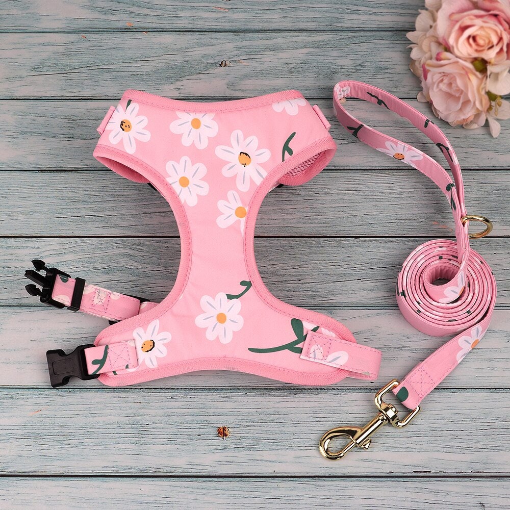 Personalised Dog Collar in Pink and Gorgeous Daisy Floral Pattern