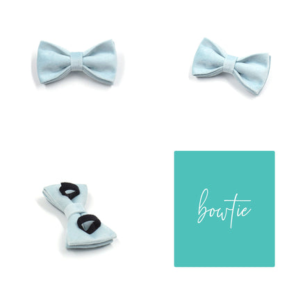 Custom Paled Turquoise Velvet Personalised Dog Collar, Matching Dog Bowtie, Dog Leash, Dog Harness and Dog Poop Bag