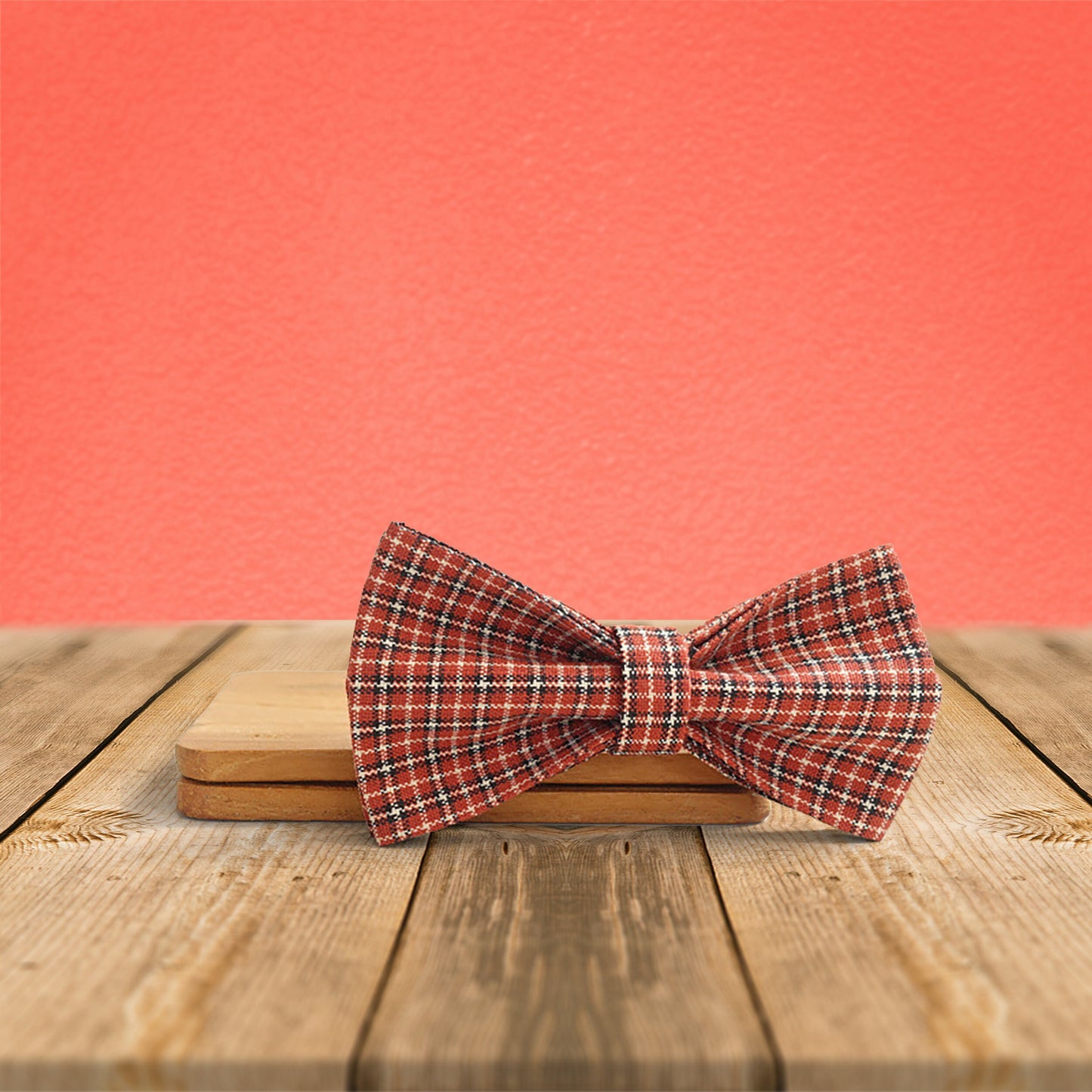 Red Brown Tartan Gingham Plaid Cotton Nylon Mix Fabric Custom Pet Collar for Boy Girl Cat, Puppy and Dog