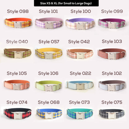 Red Brown Tartan Gingham Plaid Cotton Nylon Mix Fabric Custom Pet Collar for Boy Girl Cat, Puppy and Dog