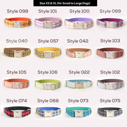 Orange Tartan Gingham Plaid Cotton Nylon Mix Fabric Custom Pet Collar for Boy Girl Cat, Puppy and Dog
