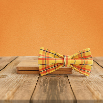 Orange Tartan Gingham Plaid Cotton Nylon Mix Fabric Custom Pet Collar for Boy Girl Cat, Puppy and Dog