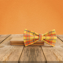 Orange Tartan Gingham Plaid Cotton Nylon Mix Fabric Custom Pet Collar for Boy Girl Cat, Puppy and Dog