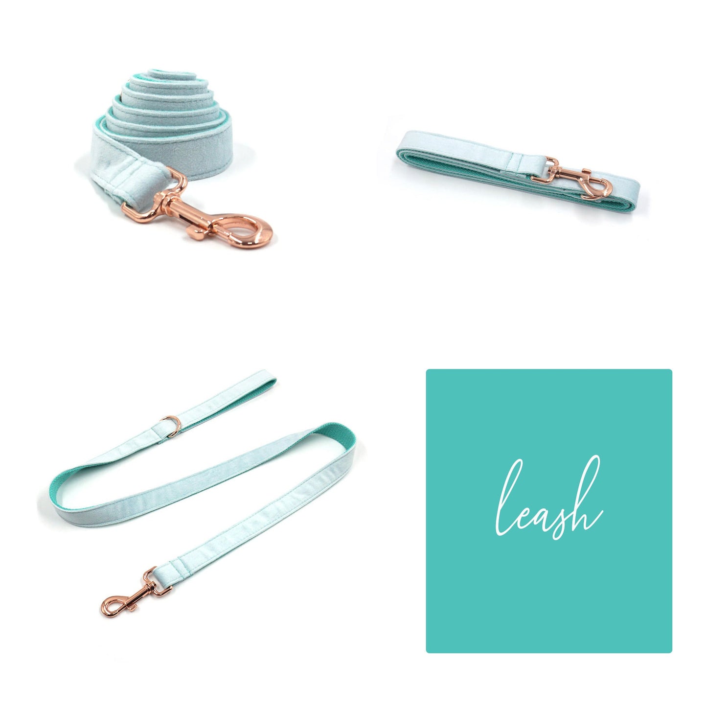 Custom Paled Turquoise Velvet Personalised Dog Collar, Matching Dog Bowtie, Dog Leash, Dog Harness and Dog Poop Bag