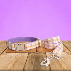 Purple Tartan Gingham Plaid Cotton Nylon Mix Fabric Custom Pet Collar for Boy Girl Cat, Puppy and Dog