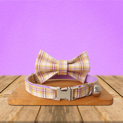 Purple Tartan Gingham Plaid Cotton Nylon Mix Fabric Custom Pet Collar for Boy Girl Cat, Puppy and Dog