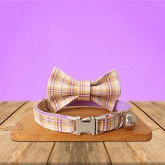 Purple Tartan Gingham Plaid Cotton Nylon Mix Fabric Custom Pet Collar for Boy Girl Cat, Puppy and Dog