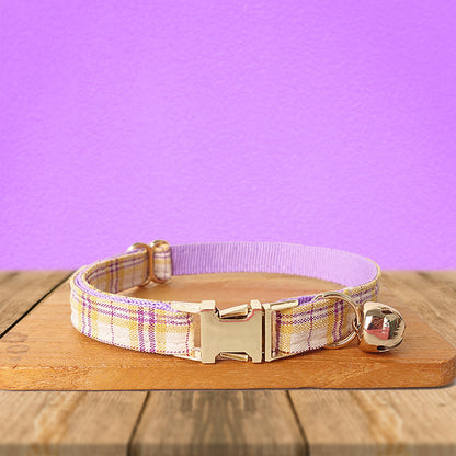 Purple Tartan Gingham Plaid Cotton Nylon Mix Fabric Custom Pet Collar for Boy Girl Cat, Puppy and Dog