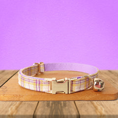 Purple Tartan Gingham Plaid Cotton Nylon Mix Fabric Custom Pet Collar for Boy Girl Cat, Puppy and Dog
