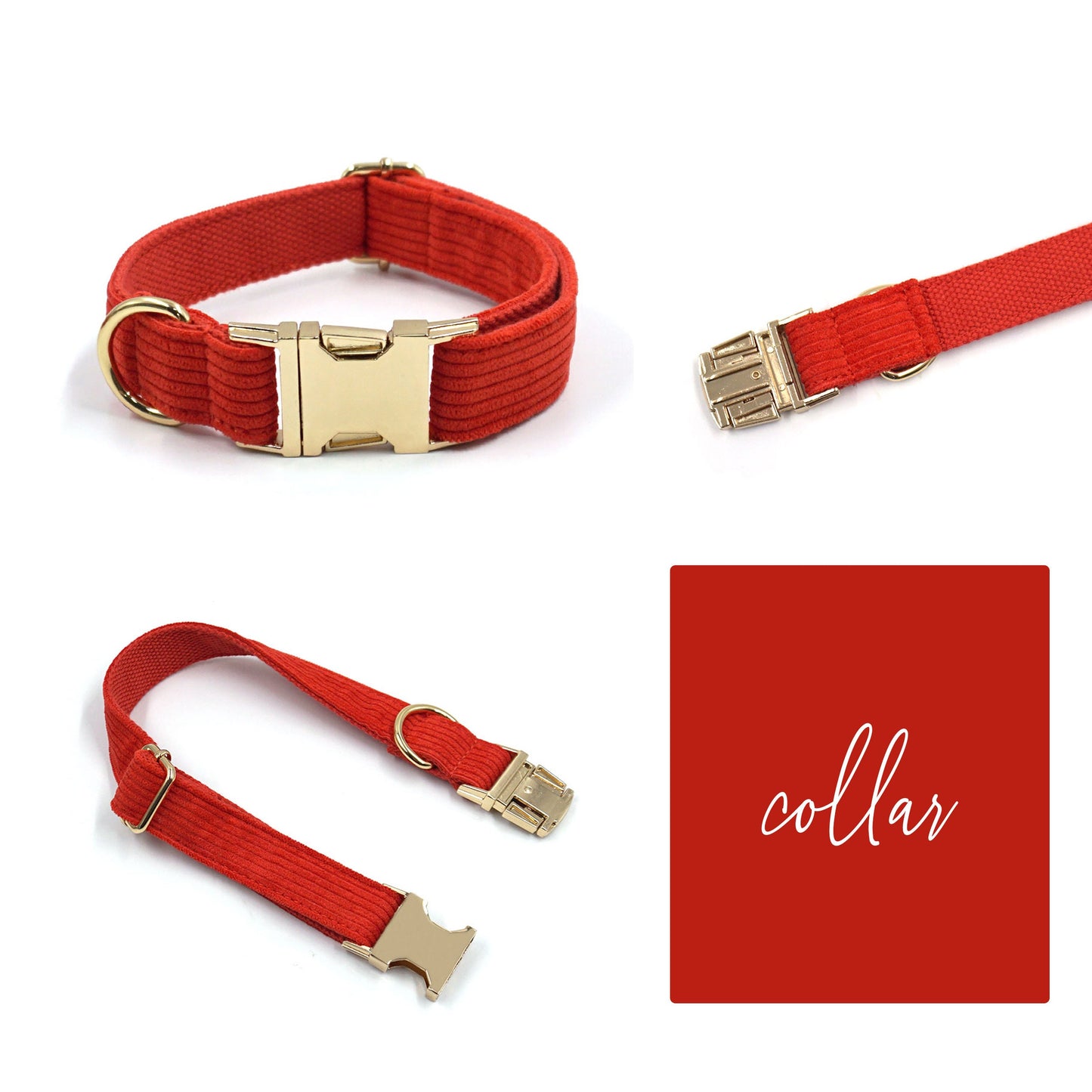 Personalised Dog Harness, Custom Red Corduroy Dog Collar, Dog Bowtie, Dog Leash, Dog Harness and Dog Poop Bag Holder