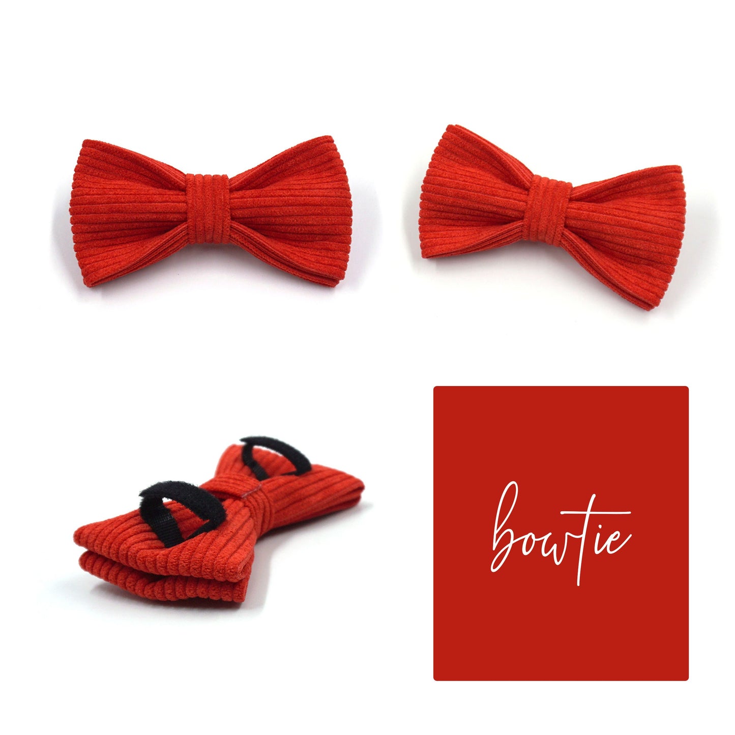 Personalised Dog Harness, Custom Red Corduroy Dog Collar, Dog Bowtie, Dog Leash, Dog Harness and Dog Poop Bag Holder
