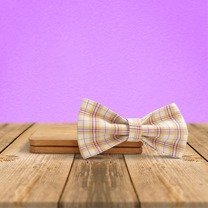 Purple Tartan Gingham Plaid Cotton Nylon Mix Fabric Custom Pet Collar for Boy Girl Cat, Puppy and Dog