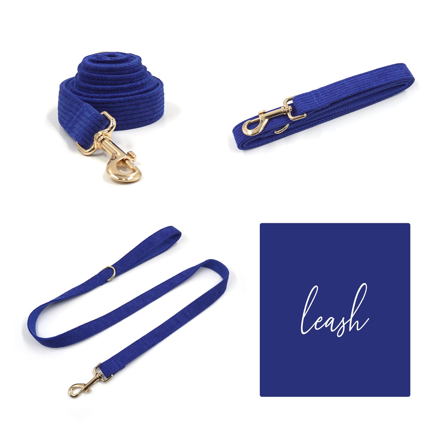 Custom Blue Corduroy Personalised Dog Collar, Matching Dog Bowtie, Dog Leash, Dog Harness and Dog Poop Bag