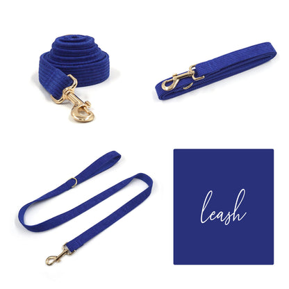 Custom Blue Corduroy Personalised Dog Collar, Matching Dog Bowtie, Dog Leash, Dog Harness and Dog Poop Bag