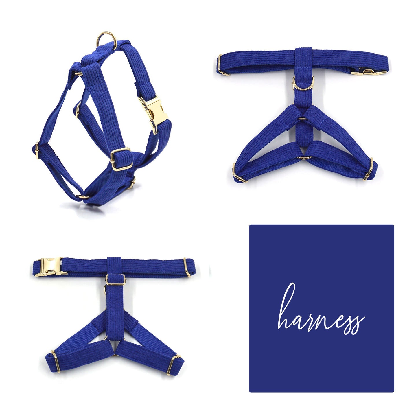 Custom Blue Corduroy Personalised Dog Collar, Matching Dog Bowtie, Dog Leash, Dog Harness and Dog Poop Bag