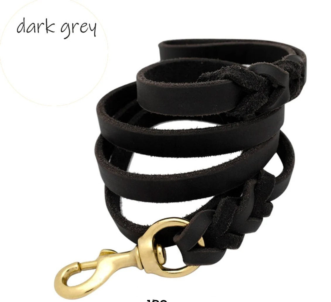 Genuine Leather Soft Dog Leash 6 Feet/180cm Long, Brown/Dark Grey