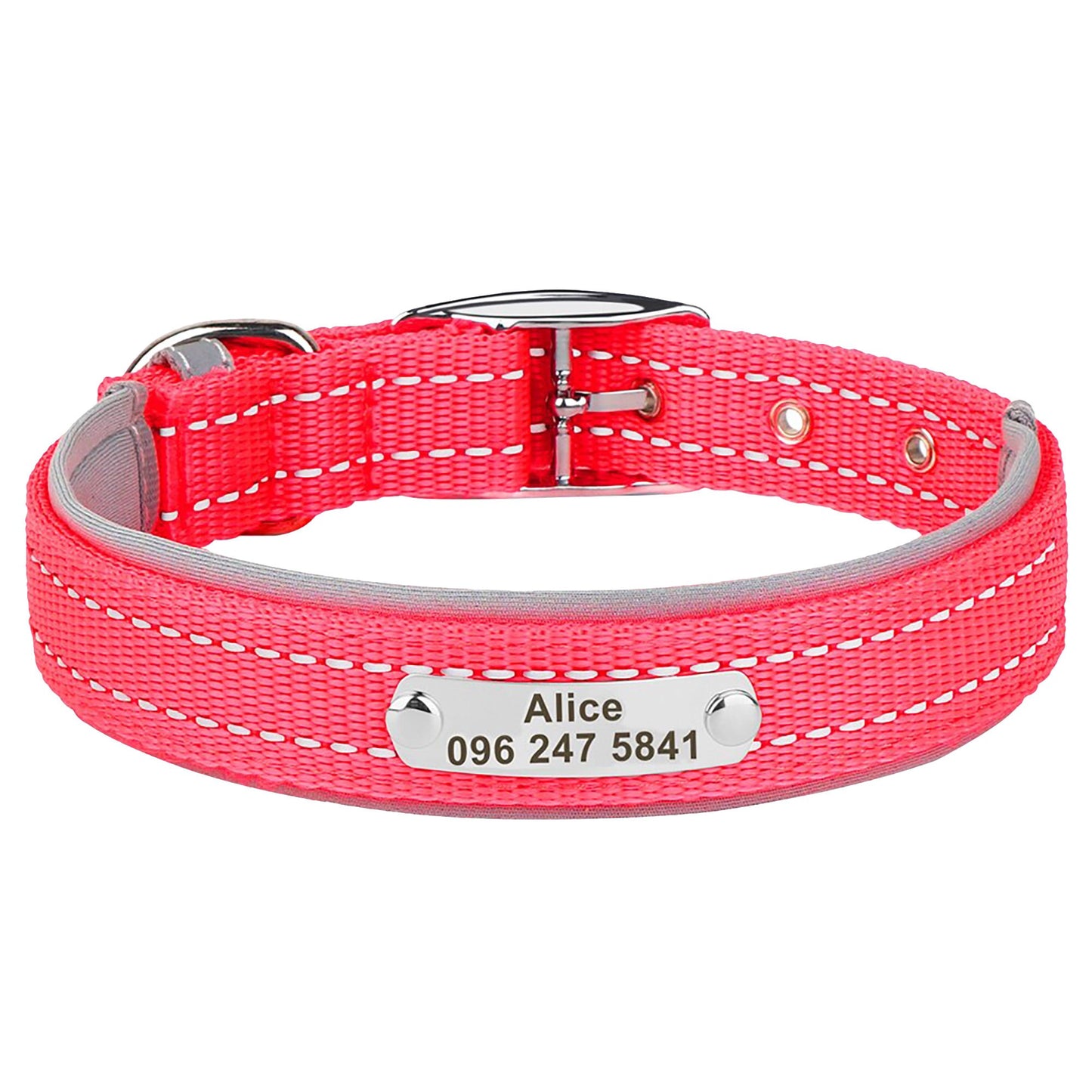 Personalised Reflective Nylon Dog Collar with Custom Name Buckle for Small to Large Dog, Au, Us, Uk, Ca Fast Free Ship