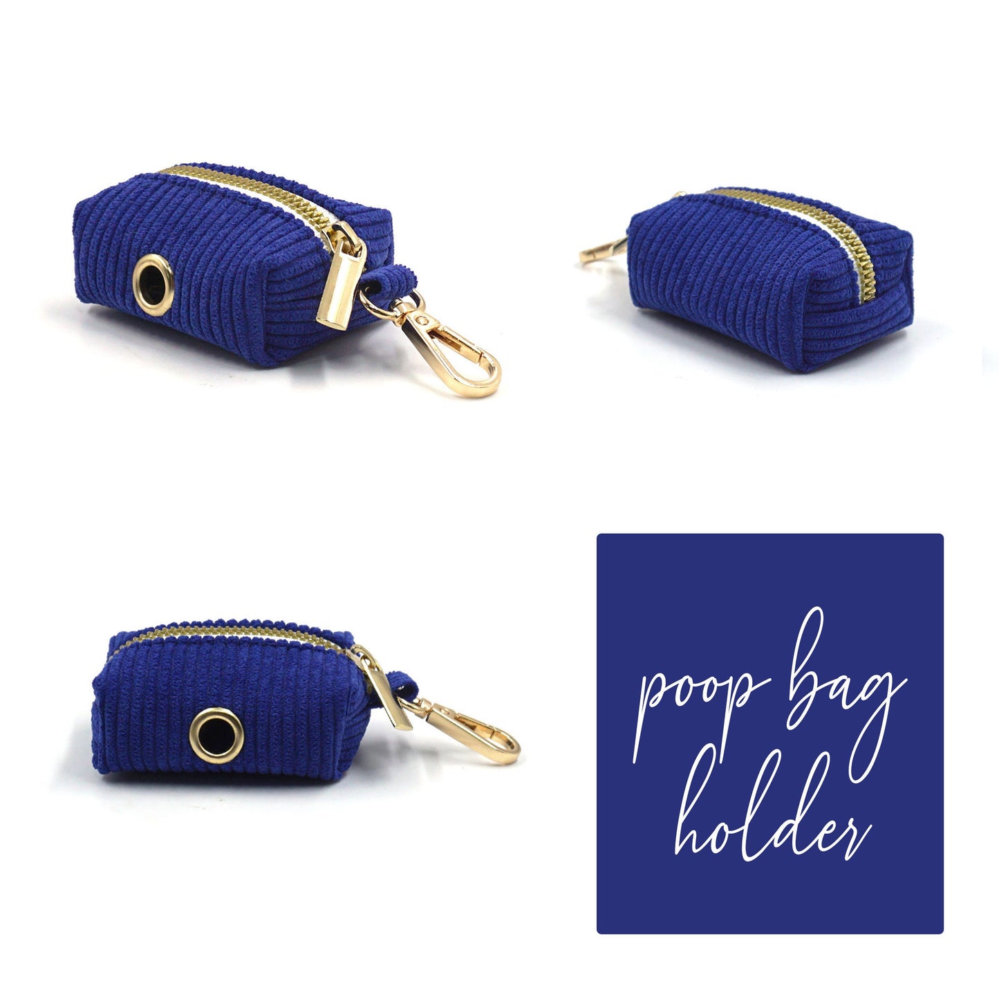 Custom Blue Corduroy Personalised Dog Collar, Matching Dog Bowtie, Dog Leash, Dog Harness and Dog Poop Bag