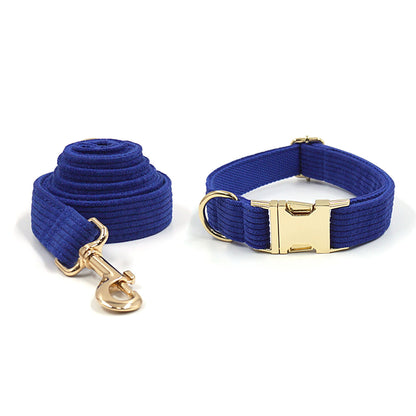 Custom Blue Corduroy Personalised Dog Collar, Matching Dog Bowtie, Dog Leash, Dog Harness and Dog Poop Bag