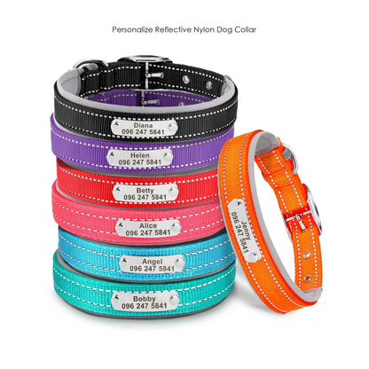 Personalised Reflective Nylon Dog Collar with Custom Name Buckle for Small to Large Dog, Au, Us, Uk, Ca Fast Free Ship