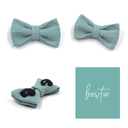 Custom Mint Green Corduroy Personalised Dog Collar, Matching Dog Bowtie, Dog Leash, Dog Harness and Dog Poop Bag