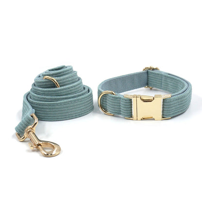 Custom Mint Green Corduroy Personalised Dog Collar, Matching Dog Bowtie, Dog Leash, Dog Harness and Dog Poop Bag