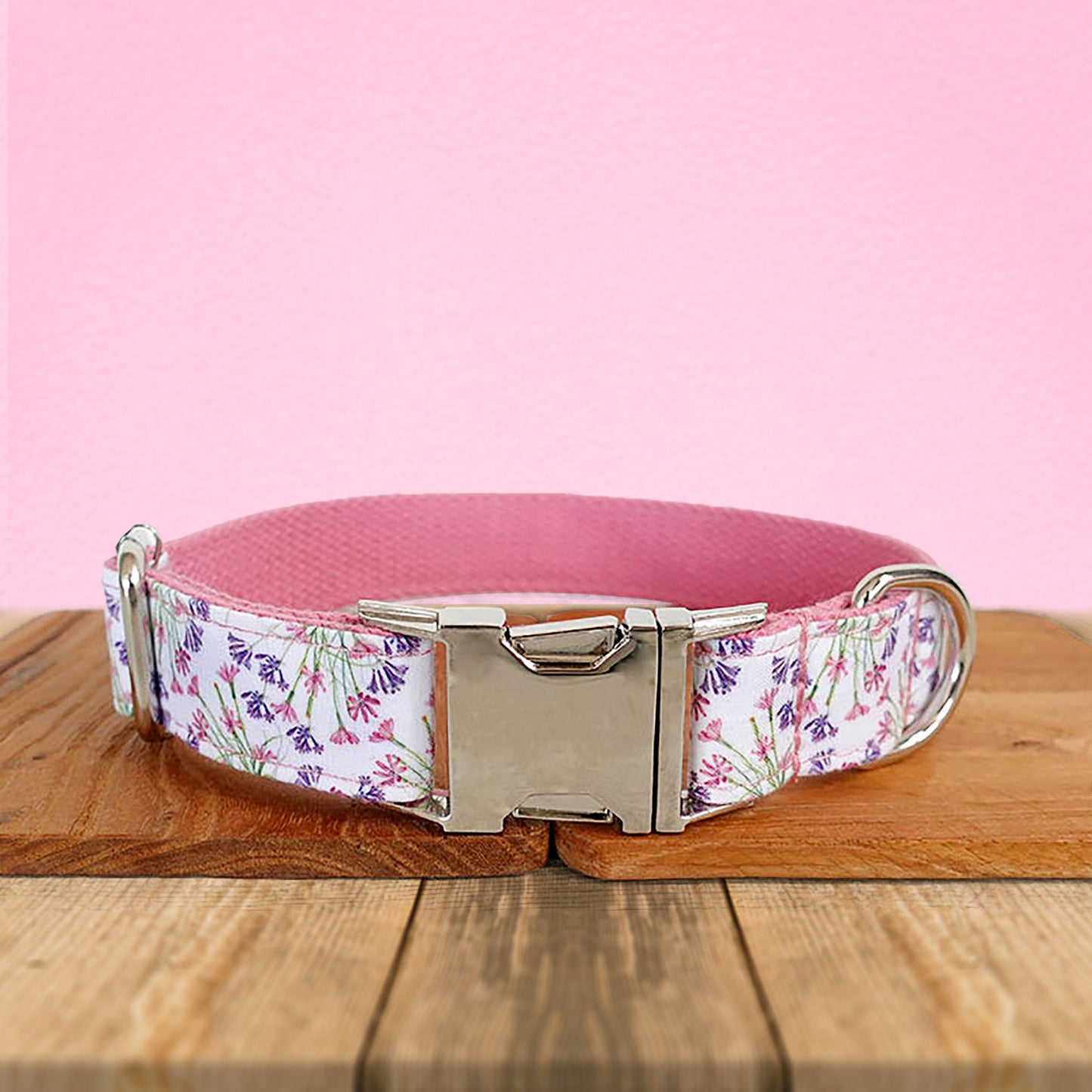 Pink Purple Floral Cotton Nylon Mix Fabric Custom Pet Collar for Boy Girl Cat, Puppy and Dog