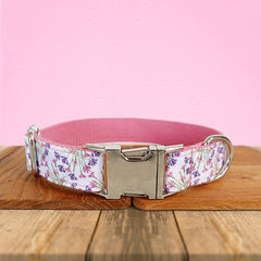 Pink Purple Floral Cotton Nylon Mix Fabric Custom Pet Collar for Boy Girl Cat, Puppy and Dog