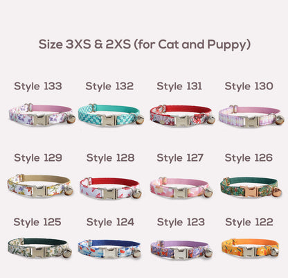 Dog Collar, Cat Collar, Gold Flower Cotton Nylon Mix Fabric Custom Pet Collar for Boy Girl Cat, Puppy and Dog, Pink Dog Collar