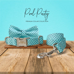 Personalized Dog Collar, Cat Collar, Blue Aqua Pool Party Cotton Nylon Mix Fabric Custom Pet Collar for Boy Girl Cat, Puppy and Dog