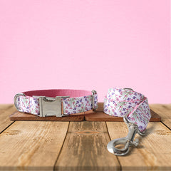 Pink Purple Floral Cotton Nylon Mix Fabric Custom Pet Collar for Boy Girl Cat, Puppy and Dog