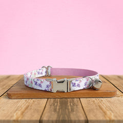 Pink Purple Floral Cotton Nylon Mix Fabric Custom Pet Collar for Boy Girl Cat, Puppy and Dog