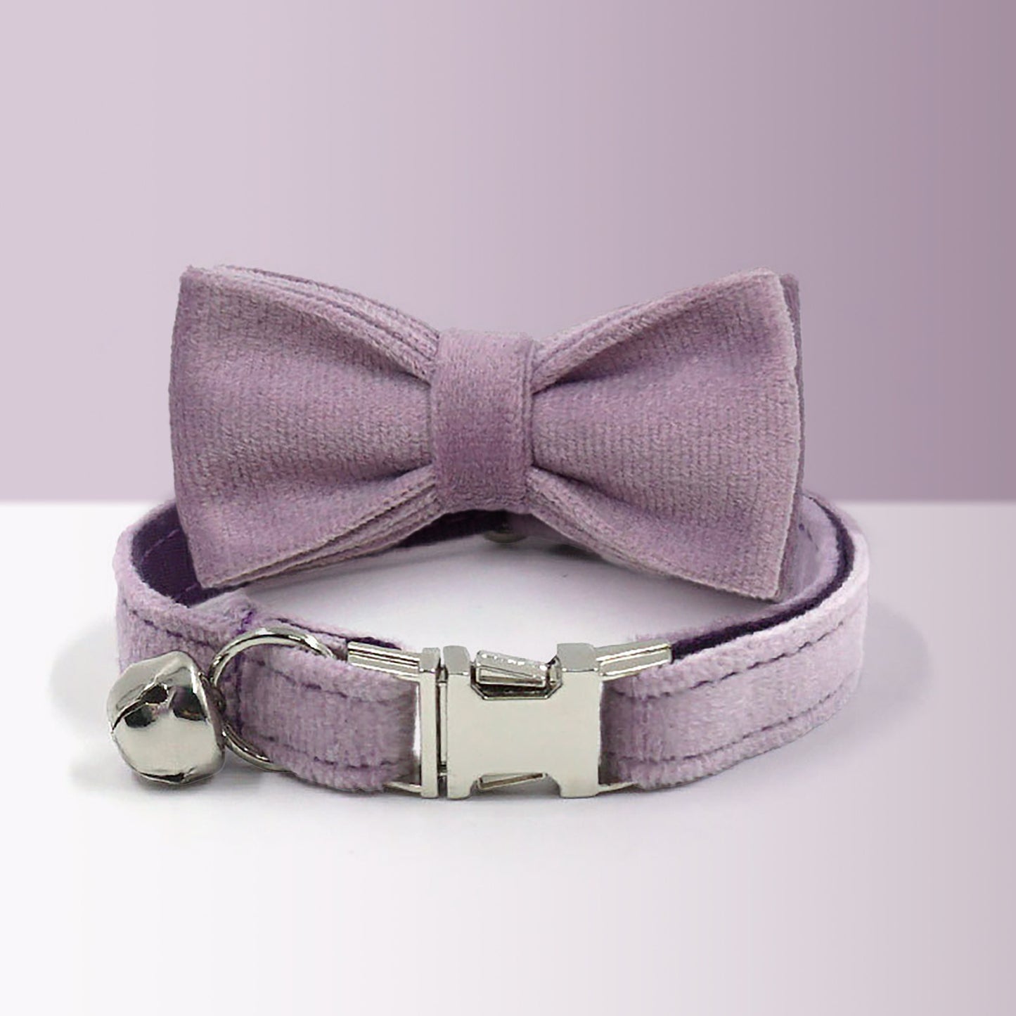 Purple Cat and Small Dog Collar Bow Tie Set, Custom Engraved Kitten Puppy Name Tag, Bell, Light Purple, Royal Purple
