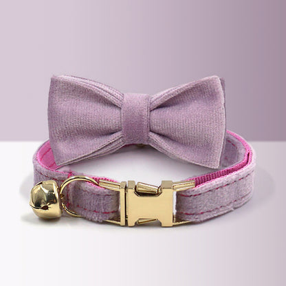 Purple Cat and Small Dog Collar Bow Tie Set, Custom Engraved Kitten Puppy Name Tag, Bell, Light Purple, Royal Purple
