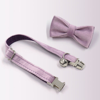 Purple Cat and Small Dog Collar Bow Tie Set, Custom Engraved Kitten Puppy Name Tag, Bell, Light Purple, Royal Purple