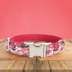 Dog Collar, Cat Collar, Red Floral Cotton Nylon Mix Fabric Custom Pet Collar for Boy Girl Cat, Puppy and Dog